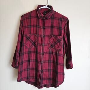 Seven 7 Cranberry/Black Plaid Flannel Shirt, Sz S